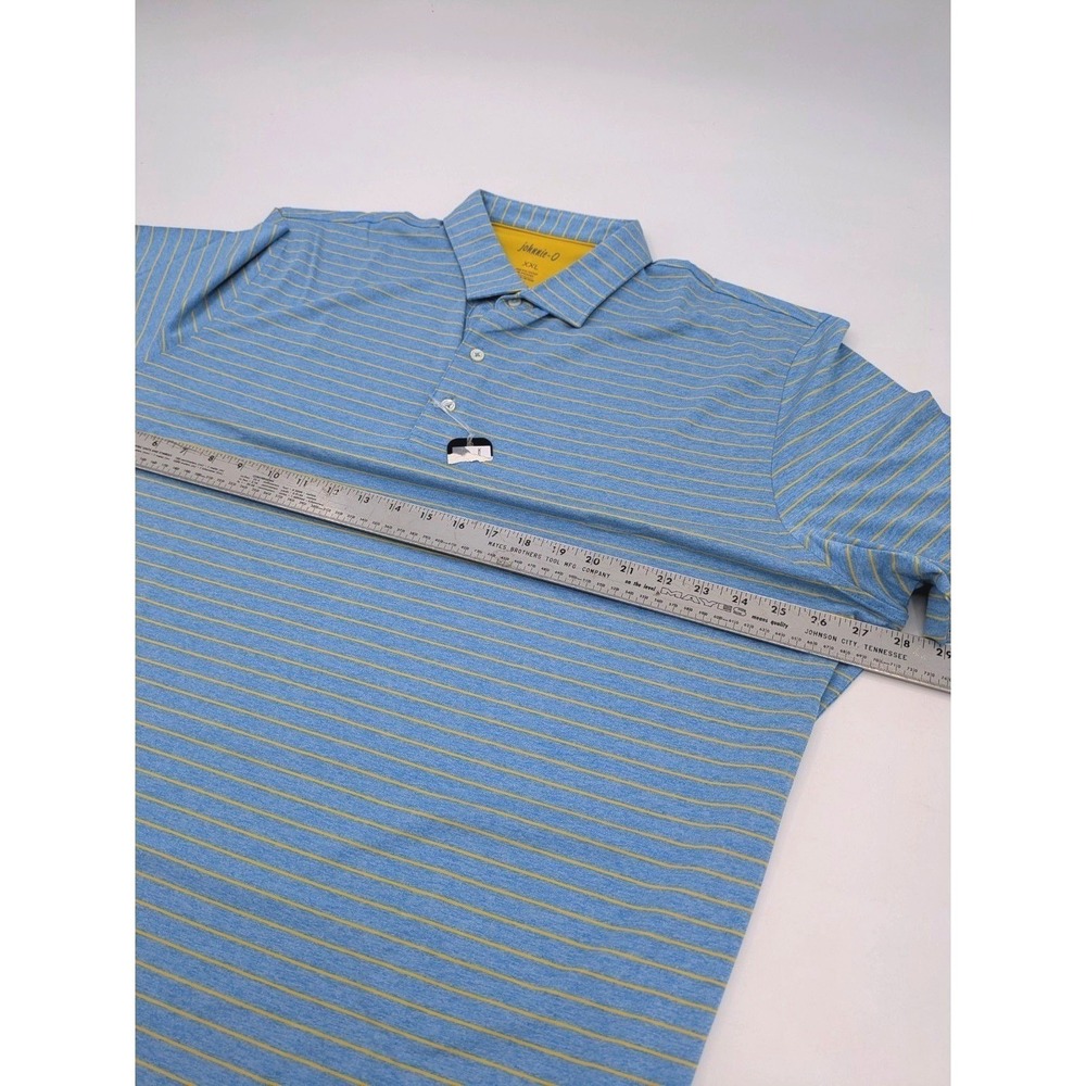 Johnnie O Men XXL Blue Yellow Striped Short Sleeve Performance Golf Polo Shirt - Picture 5 of 9